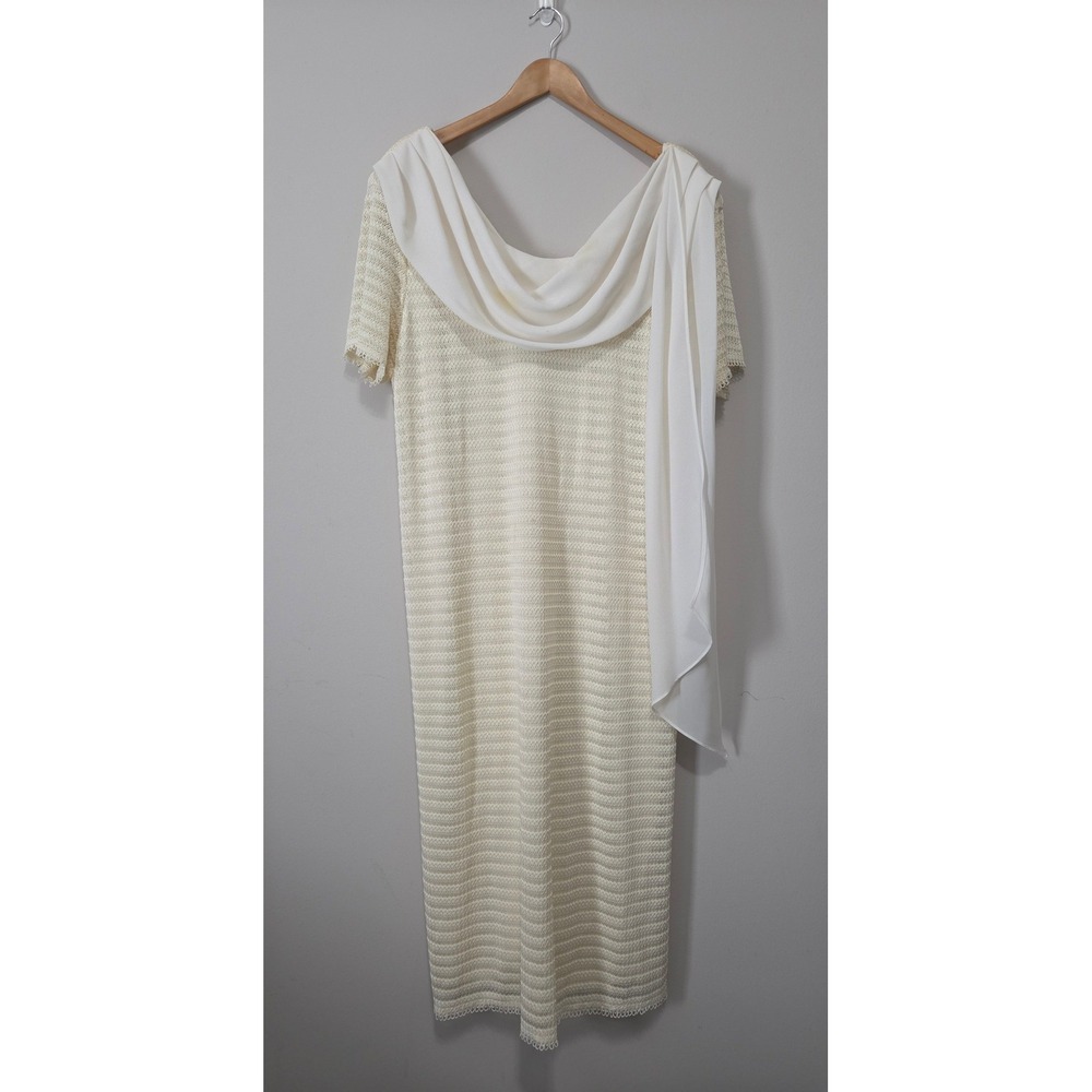 Helene Blake Ivory Textured Popcorn Knit Chiffon Drape Midi Dress Plus Size 24W